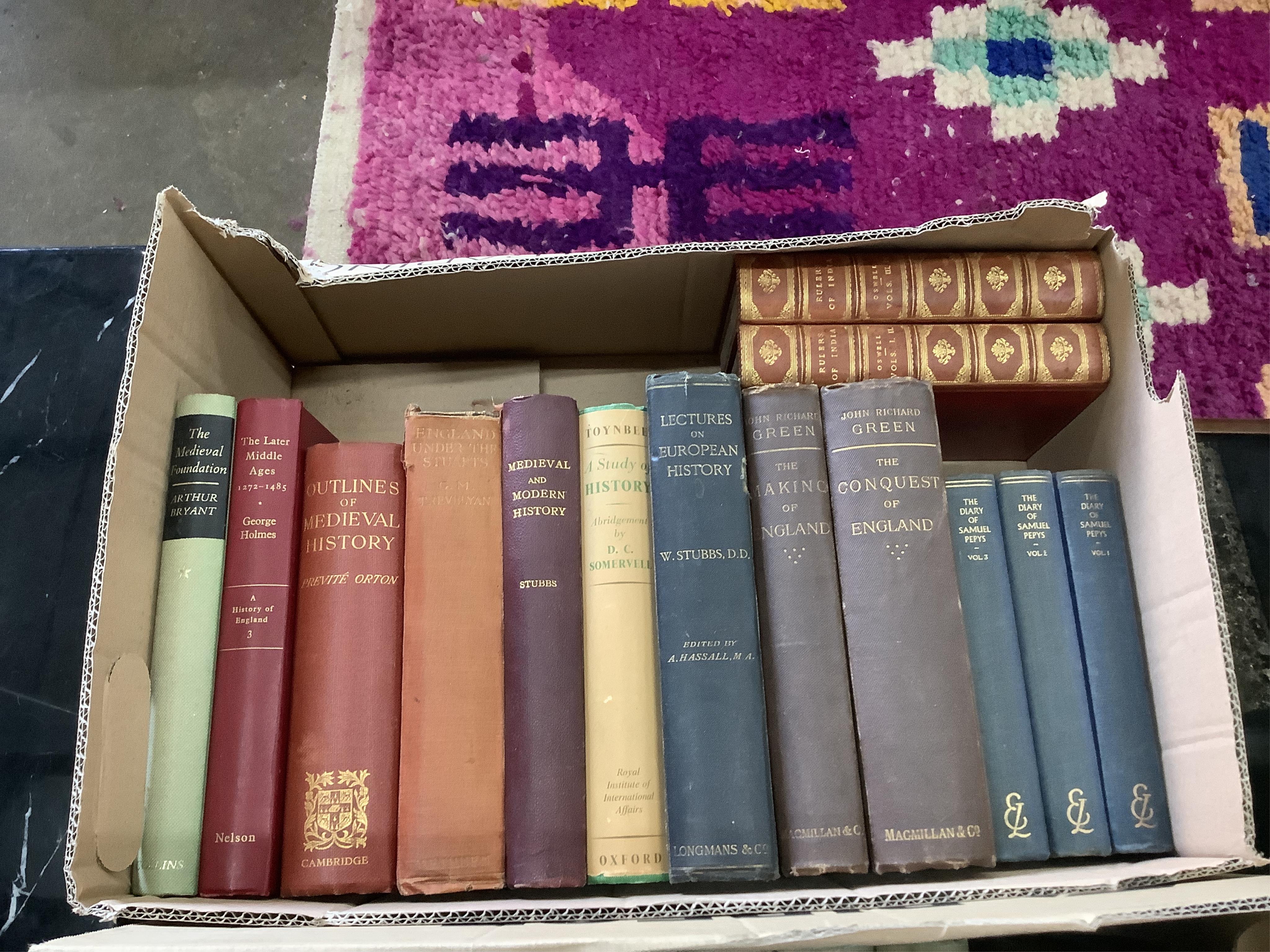 Three boxes of antiquarian and other volumes, mainly world history